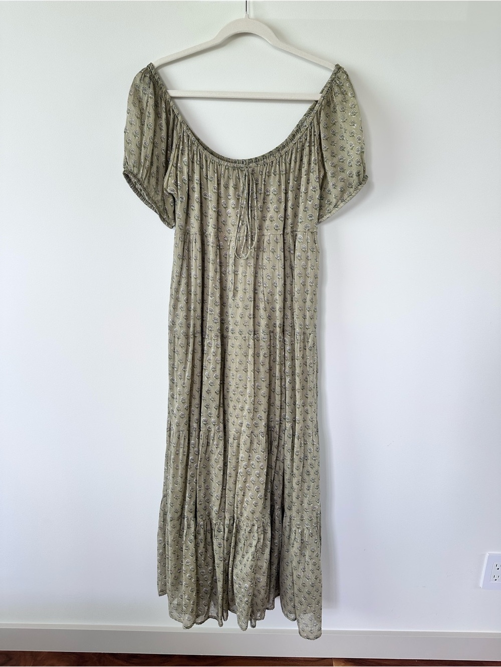 Daughters of India Olive Floral Tiered Maxi Dress